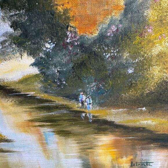 Vintage Oil Painting On Canvas Framed 16 x 20 Village Original Artist Letarte - Picture 5 of 9